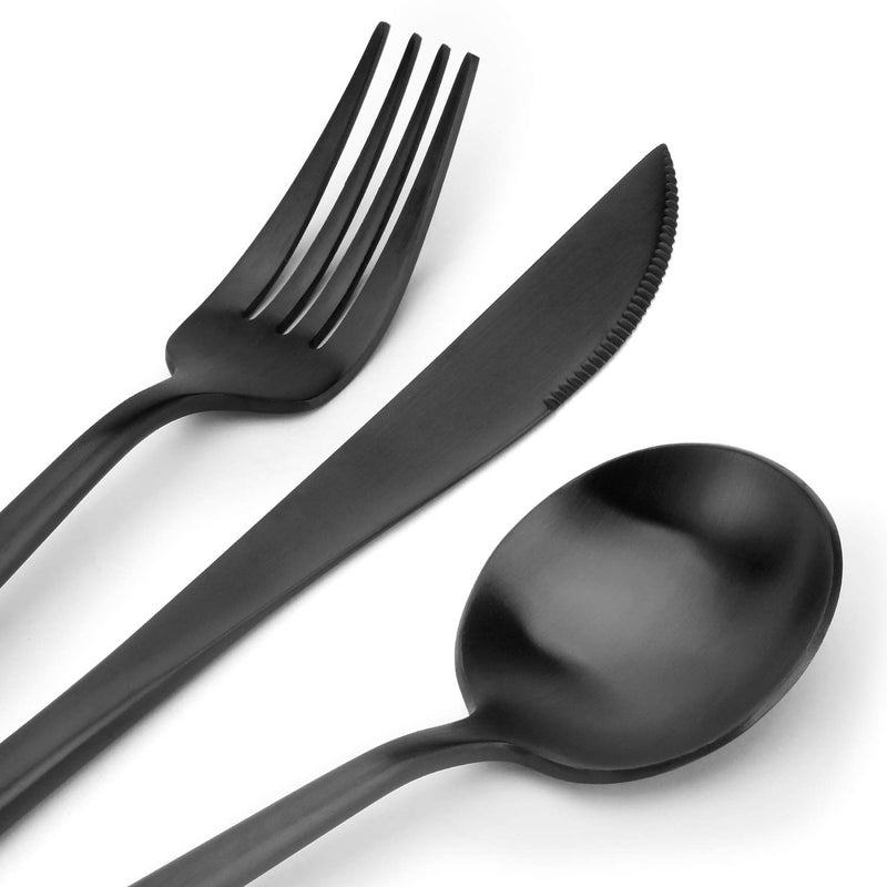 Bysta Matte Black Silverware Set, Bysta 20-Piece Stainless Steel Flatware Set Cutlery Set Service For 4, Satin Finish, Dishwasher Safe, Nice Gift Box - Image 3
